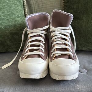 Brown and White High-Top Sneakers